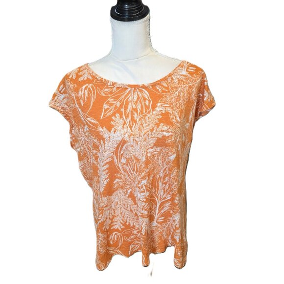 Rachel Zoe Orange and White Cap Sleeve Floral Casual Top in Size XL - Picture 1 of 4